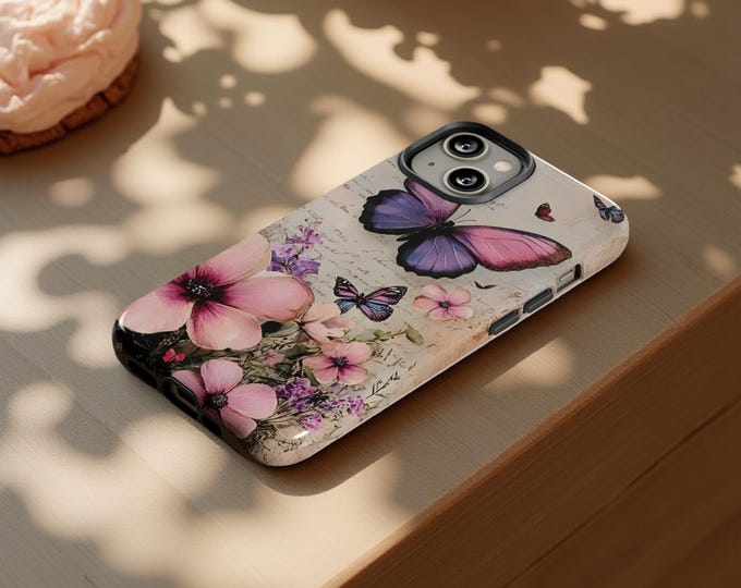 Pastel floral butterfly Phone Case, Coquette style,  Samsung iPhone Tough Sturdy Protection, Shabby Chic, Glossy Matte, Floral Design