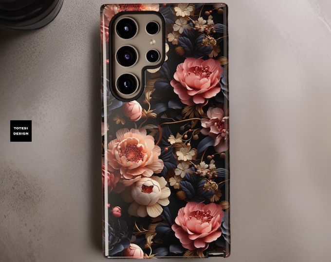 Floral Tough Phone Case, Romantic Dark Floral Aesthetic, Pretty Floral Gift for Mom, iPhone Samsung Google Models, Birthday Gift