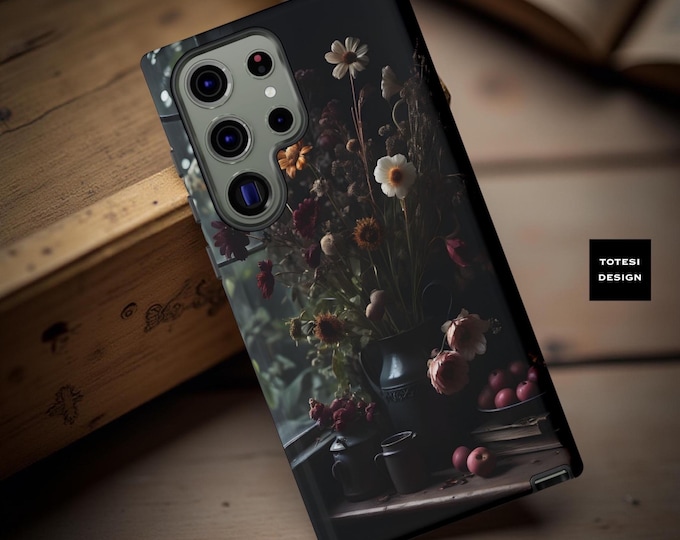 Dark Floral Goth Tough Phone Case: Vintage Cottagecore Design
