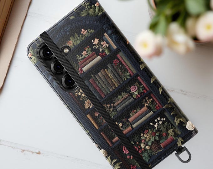 Dark Academia Bookcase  Flip Folio Phone Case Cover Gothic Artsy Bookcase, Unique Art  iPhone Samsung Galaxy Cases, Gift Students Bookworms