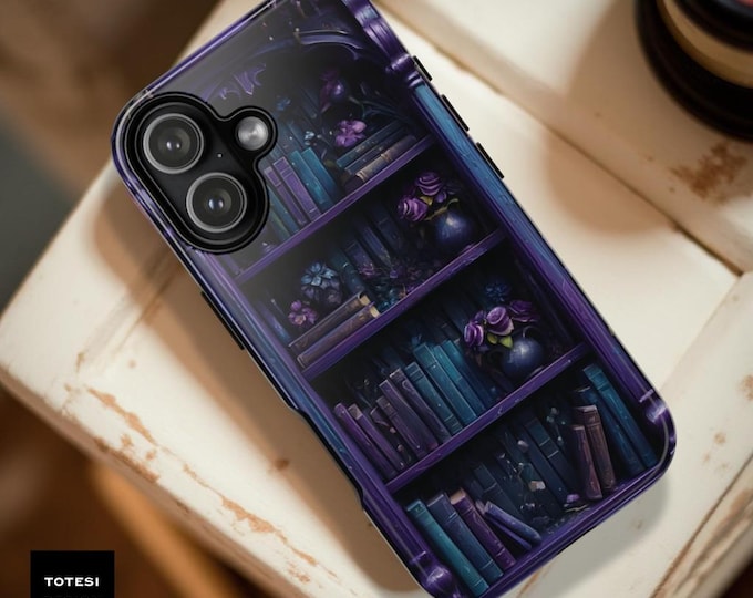 Dark Academia Bookshelf Floral Phone Case: Goth Bookish Design
