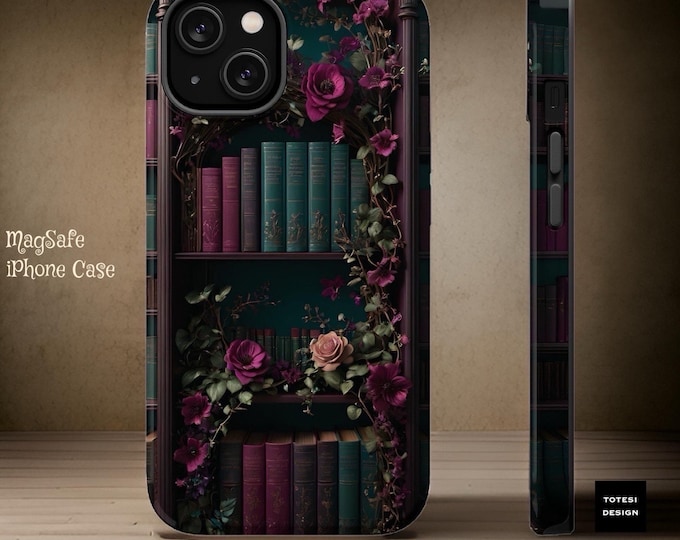 MagSafe magnetic purple turquoise vintage books  - iPhone tough case - 13 14 15 16 Pro Max Plus Mini| birthday gift her