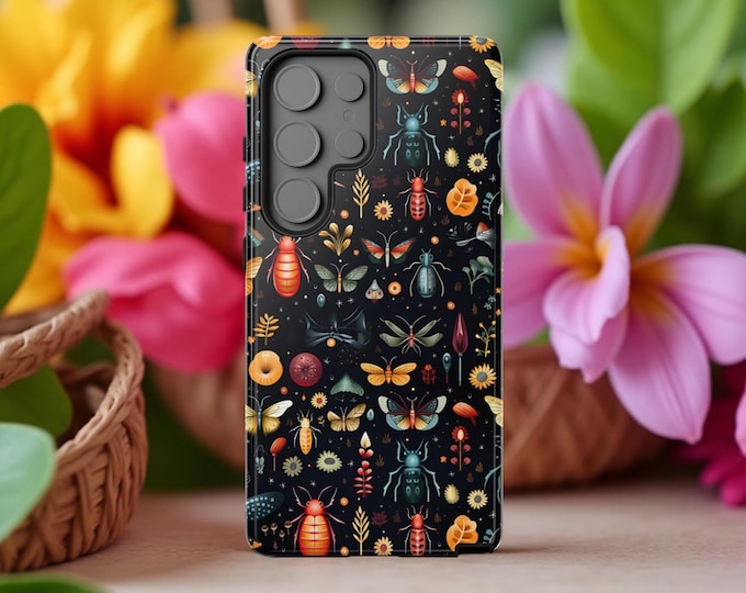 Gothic Insect Tough Phone Cases, Nature Bug iPhone Samsung Galaxy Cover, Black Abstract Design, Goth Accessories, Durable Phone Protectors,