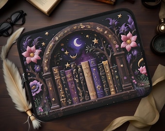 Mystical Bookshelf Laptop Sleeve: Celestial Library Neoprene Case