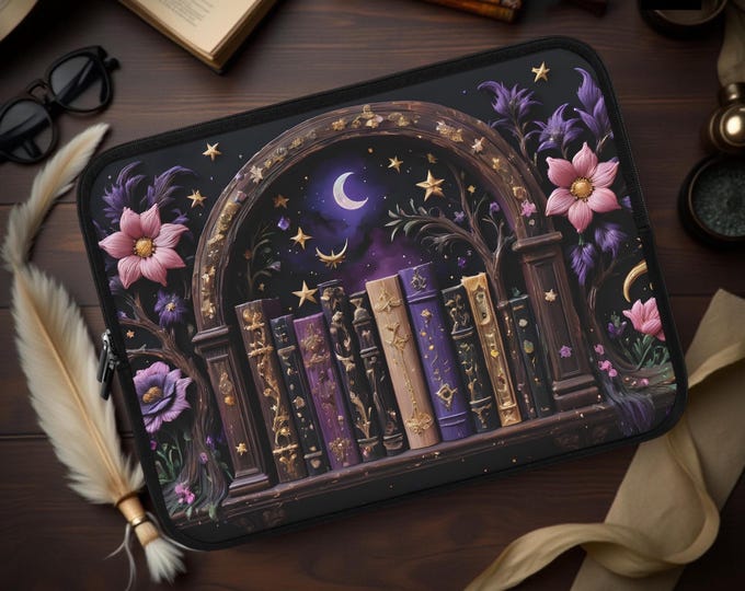 Mystical Bookshelf Laptop Sleeve, Celestial Decor, Gift for Book Lovers, Protective Case for Laptops & Tablets, Laptop Bag