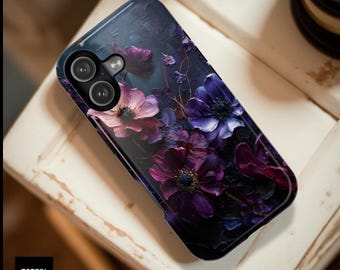 Dark Purple Floral Phone Case | Magnetic Impact-Resistant Case
