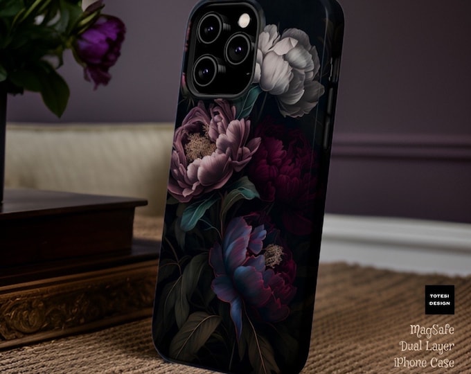 Dark Academia  Floral bohemian aesthetic iPhone case - Magnetic  case- iPhone tough case 13 14 15 16 Pro Max Plus Mini