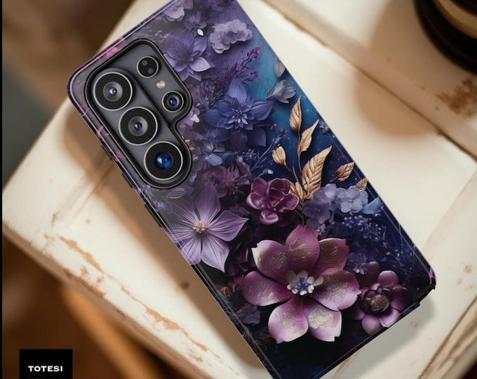 Dark Violet Floral Samsung iPhone Case: Abstract Art, Impact Resistant