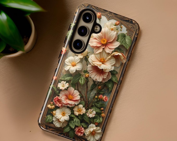Samsung Galaxy Phone Case, Flower Boho Chic Protective Cover for Samsung S25 S24  iPhone, Birthday Gift Her, Trendy Floral Tech Accessory