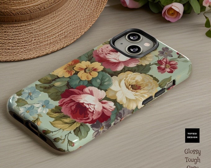 Vintage pastel floral botanical art tough iphone cases| iPhone 15 14 13 12 11 Pro Max, Pro, Plus, Mini |Glossy or Matte