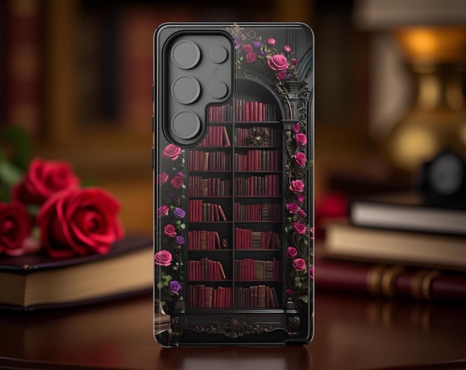 Gothic library Bookcase Samsung Galaxy phone case S25 S24 S23 S22 S21 Plus Ultra  Daek Academia Roses Gothic Whinsical Glossy  Matte