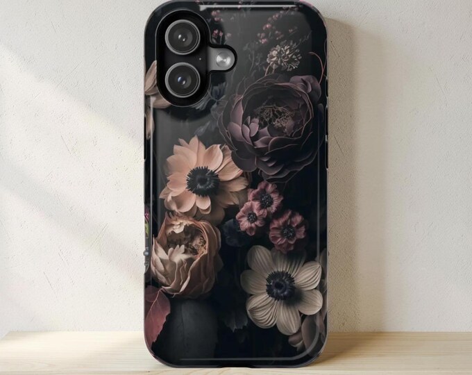 Dark Floral iPhone Case – MagSafe Compatible, Dual Layer Tough Case