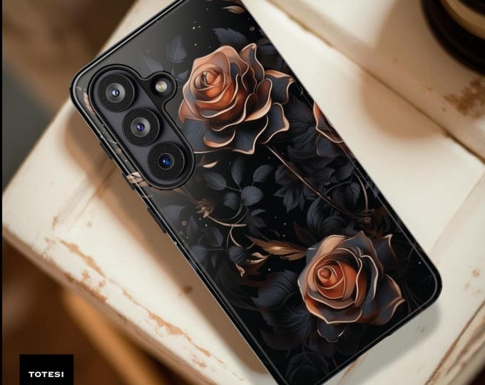 Goth Floral Tough Phone Case, Black Rose Design