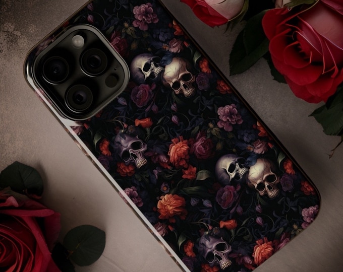 Gothic Floral Dark Skulls Roses Aesthetic iPhone case - Magnetic  dual layer tough case- 13 14 15 Pro Max Plus Mini - Gift for You
