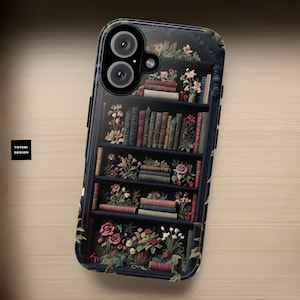 Floral Bookshelf Phone Case: Goth Dark Academia iPhone & Samsung
