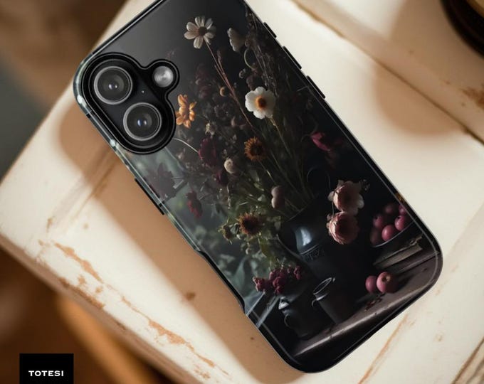 Dark Floral Goth Tough Phone Case: Vintage Cottagecore Design