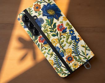 Phone Case Wallet, French Flower Garden Folio Stand Card Holder, Samsung S25 S24 S23, iPhone 16 15 14 13