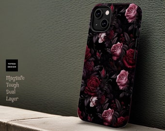 Dark Berry Roses Floral Academia iPhone MagSafe Tough case|  iPhone 15, 14,13 Pro, Plus, Pro Max | Victorian Gothic