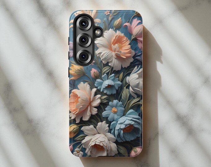 Phone Cases for Women, Floral Bold Blue Art Tough Samsung Galaxy iPhone Matte Glossy, Pastel Unique S24 S23 16 15 14 13 12 11 Pro Max Plus