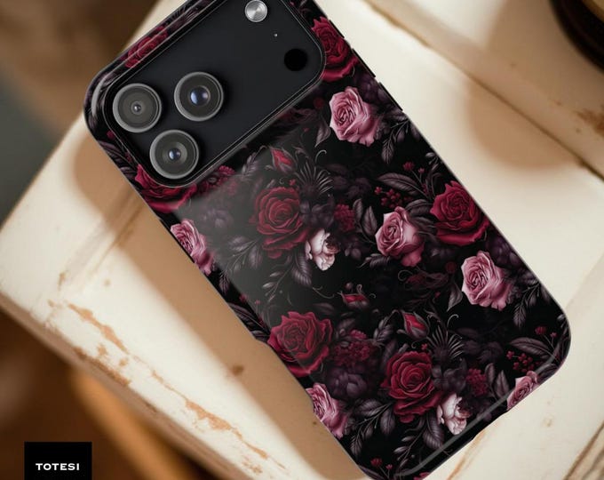 Magnetic Phone Case, Dark Floral Gothic Academia Dual Layer Tough Case, Magsafe Compatible