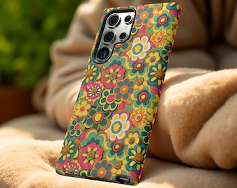 Retro Floral Pattern Galaxy S23 S24 S25 Phone Case | 60s Flower Power iPhone Cover