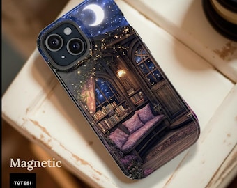 Cozy Moonlit Reading Nook Phone Case | Magnetic Impact-Resistant Case