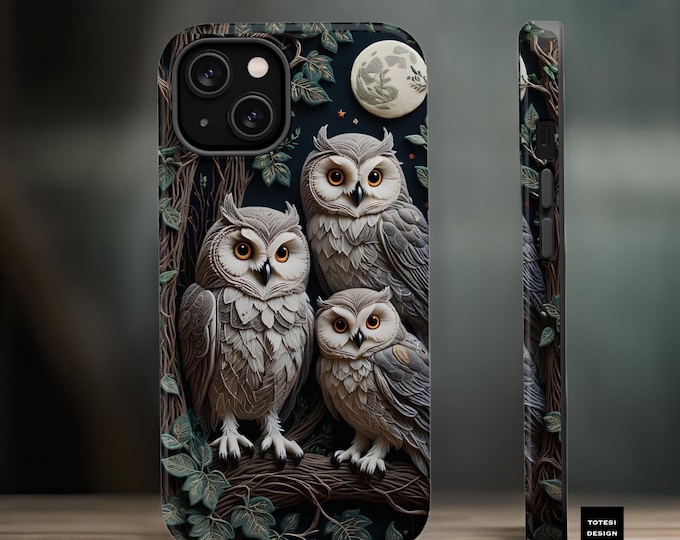 Goth Owl iPhone Case, MagSafe Magnetic, Forest Moon Nature, Tough Case, Pro Max Plus, Cute Owl Lover Art, Holiday Gift