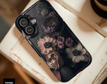 Magnetic Moody Flowers Phone Case, Dual Layer Tough Case, Magsafe Compatible