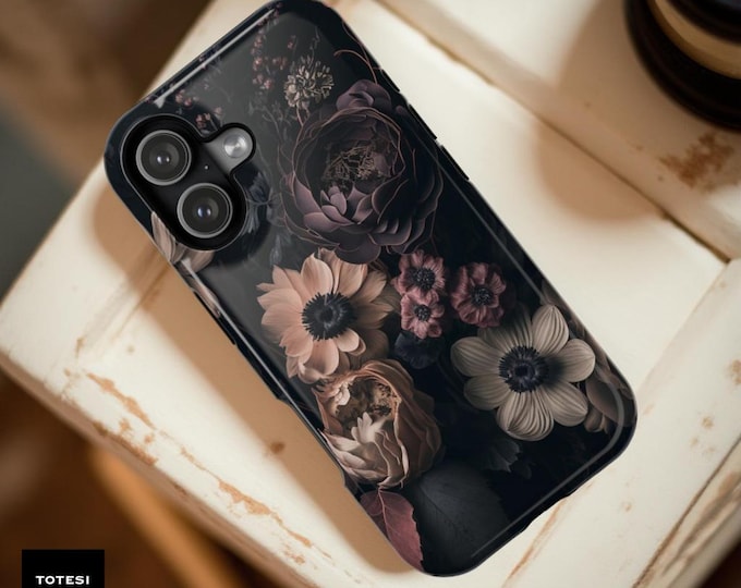 Dark Floral Magnetic iPhone 17 Samsung S26 Case –  , Dual Layer Tough Case