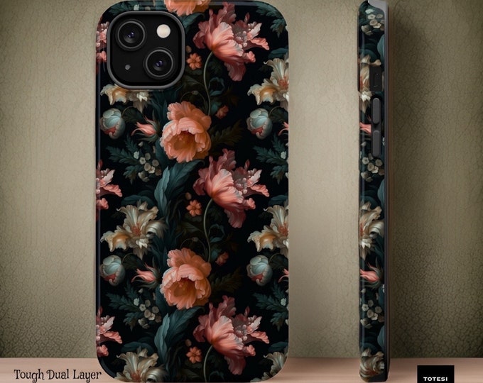 MagSafe Comp Dark Floral Moody Gothic aesthetic iPhone case 13 14 15 Pro Max Plus Mini Gift for daughter or Mom