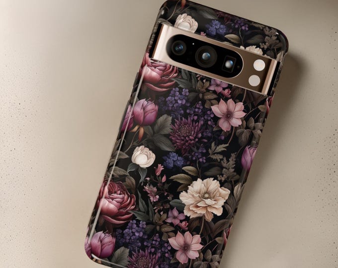 Women's Google Pixel tough phone case, Bohemia  Dark Floral iPhone Tough Case, Samsung Galaxy Glossy Matte, Trendy Beautiful Phone Cover