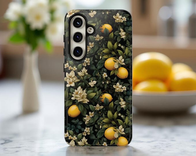 Green Botanical Nature Lemons Floral  Phone case Samsung Galaxy S25 S24 S23 S22 S21 plus ultra tough case  leaves floral| Glossy or Matte