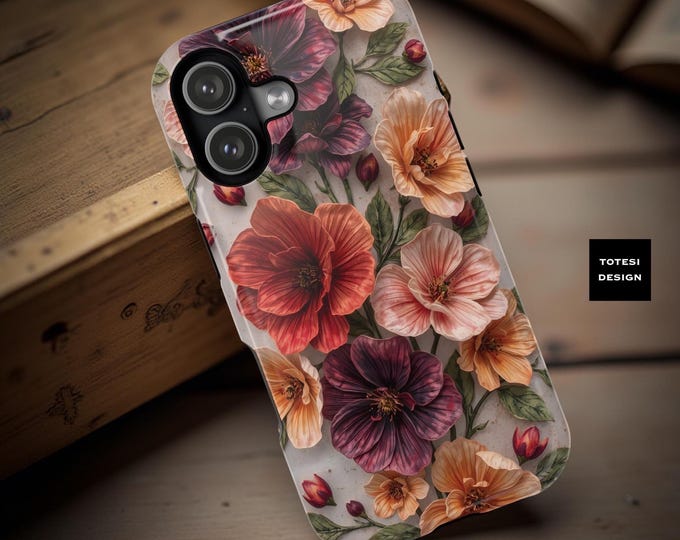 Floral MagSafe iPhone Tough Case: Boho Art, Glossy or Matte