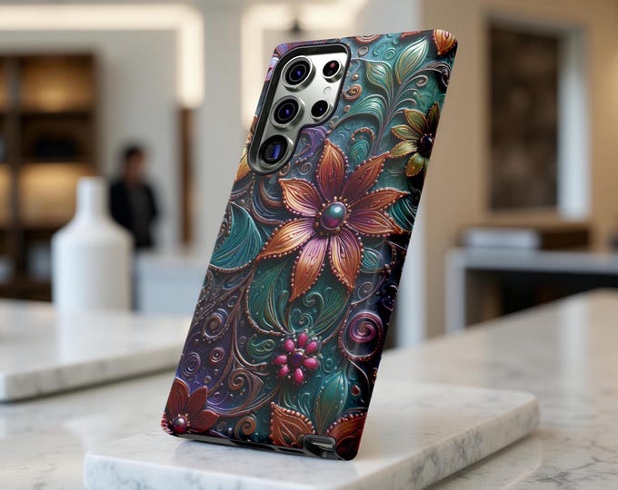 Phone Case - Bohemian Teal Unique Art Aesthetic - Tough iPhone, Samsung Galaxy, Google Pixel Covers, Protective Phone Cover, Artistic Phone