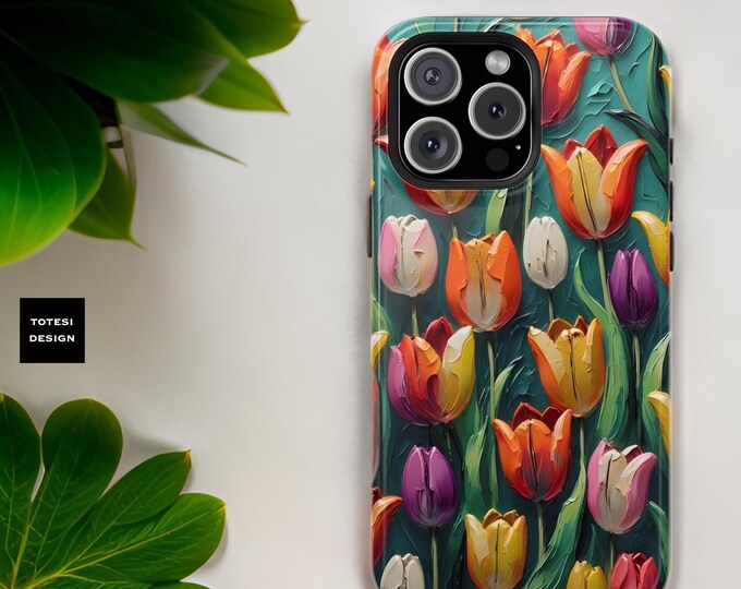 Whimsical Tulip Art Floral Aesthetic Tough iPhone Case MagSafe Compatible | 13 14 15 16 Pro Max Plus | Glossy Matte | Birthday Gift Her