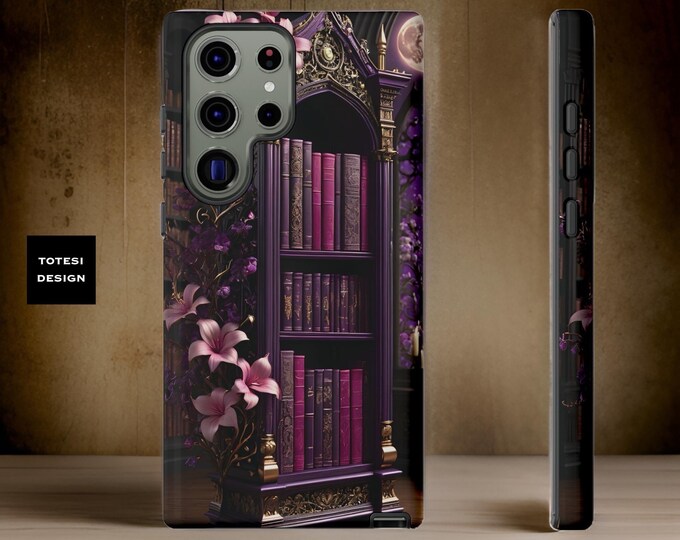 Goth dark academia books floral purple Samsung Galaxy phone cases  | sturdy dual layer | glossy matte | S24 S23 S22 S21 S20 Plus Ultra