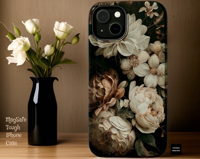 MagSafe Dark Moody Floral Academia aesthetic iPhone case- iPhone MagSafe tough case - 13 14 15 16 Pro Max Plus Mini Glossy or Matte