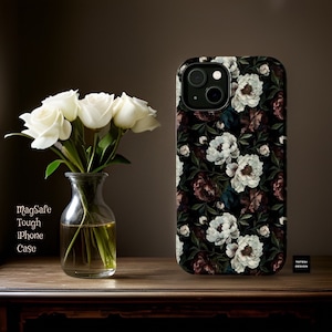 MagSafe Compatible Dark Floral aesthetic iPhone case - MagSafe compatible case- iPhone MagSafe tough case - 13 14 15 16 Pro Max Plus Mini