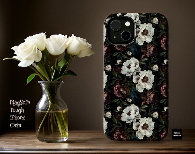 MagSafe Compatible Dark Floral aesthetic iPhone case - MagSafe compatible case- iPhone MagSafe tough case - 13 14 15 16 Pro Max Plus Mini