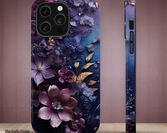 Dark Violet Floral iPhone Case Magnetic  iPhone case -  13 14 15 16 Pro Max Plus Pro  Mini | Matte or Glossy