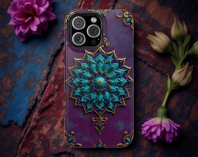 Bohemian Mandala Art Purple Turquoise iPhone 17 16 15 Case | Magnetic Impact-Resistant Case
