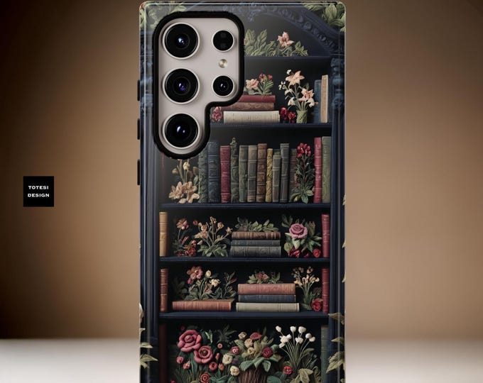 Library Book Phone Cases Goth dark academia books floral bookish iPhone  Samsung S25 S24 S23  S22 Plus Ultra 16 15 14 13 12 11 Pro Max Plus