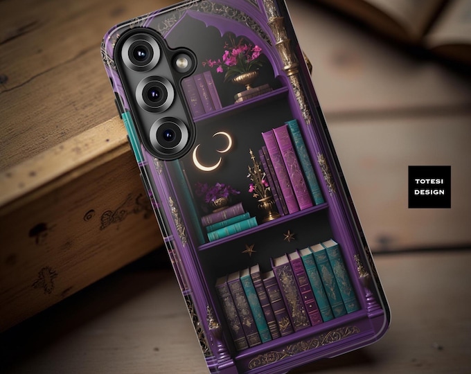 Purple bookshelf Fairytale Fantasy Halloween aesthetic iPhone case  iPhone  Samsung tough case - 17 16 15 14 13 13 12 S25 S24 S23