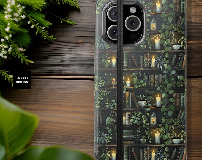 Flip Cases, Green Cute Bookshelf Plants Books Phone Case Cover Wallet iPhone - Built in Stand, Cardholder, Protective, Bookish, Reader gift