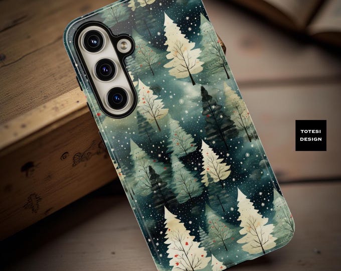 Xmas Watercolor Green iPhone Samsung protective case Nature Forest Christmas Trees