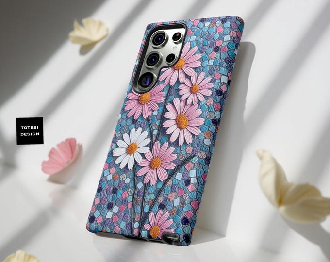 Pretty Daisy Boho Chic Art Samsung Galaxy S25 S24 S23, iPhone 16 15 14 13 12, Whimsical Cute Artsy, tough sturdy protective  phone cover