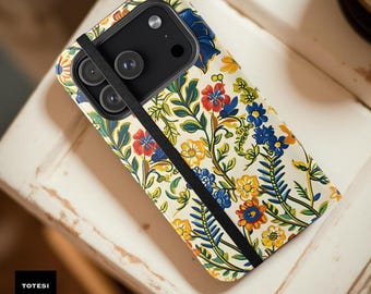 French Floral Garden Phone Case Wallet: Folio Stand, Card Holder iPhone Samsung case