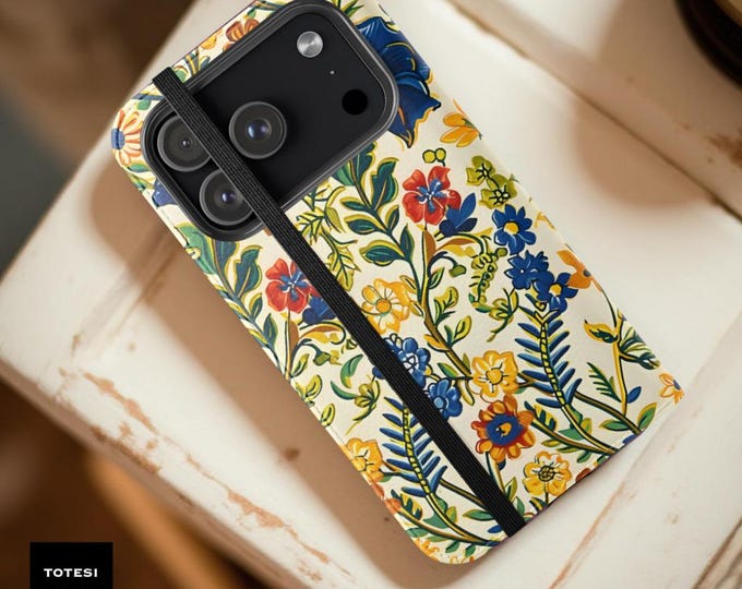 French Floral Garden Phone Case Wallet: Folio Stand, Card Holder iPhone Samsung case
