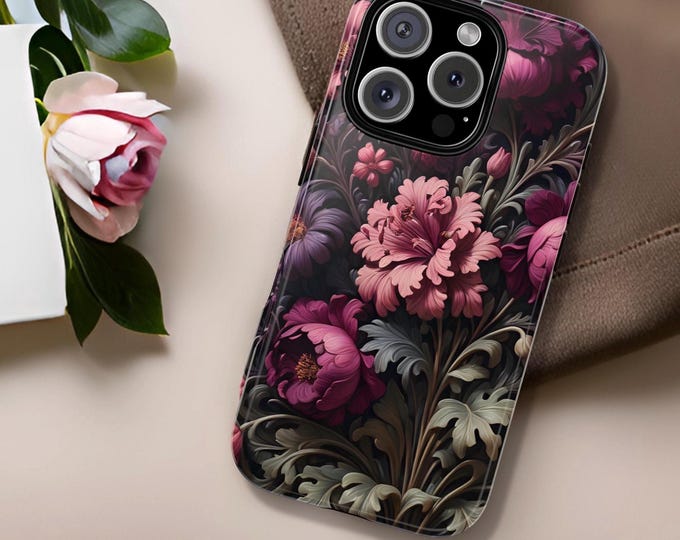 Floral Tough Cases, Phone Cover for iPhone Samsung Galaxy, Dark Moody Art, Glossy or Matte, S24 S23 S22 S21 Plus Ultra, 16 15 14 13 12 Pro