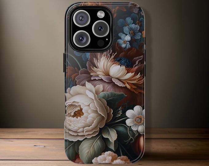 Dark Floral Academia, Samsung case S25 S24 S23 S22,  iPhone 16 15 14 13 12 Tough Case Plus Pro Max | ornamental Victorian Gothic floral